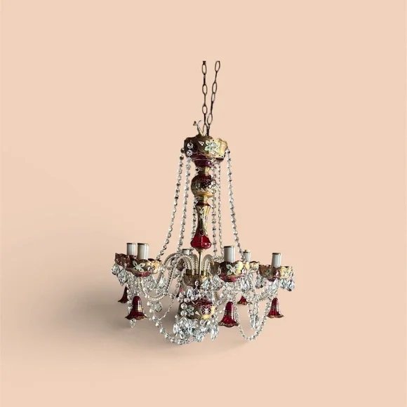 Vintage Bohemian ruby red crystal chandelier - Picture 7 of 14